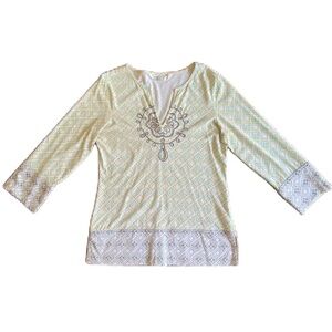 Athleta tunic embroidered 3/4 sleeve Medium